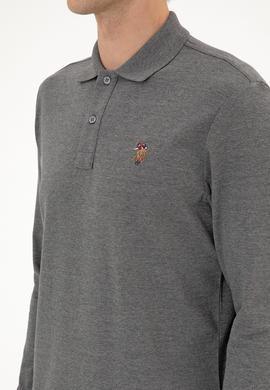 Erkek Regular Fit Polo Yaka Antrasit Melanj Basic Sweatshirt - 50313772046