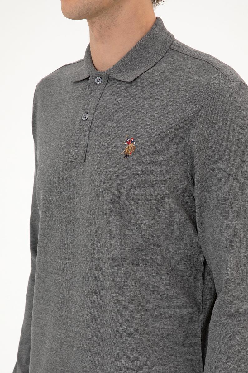 Erkek Regular Fit Polo Yaka Antrasit Melanj Basic Sweatshirt