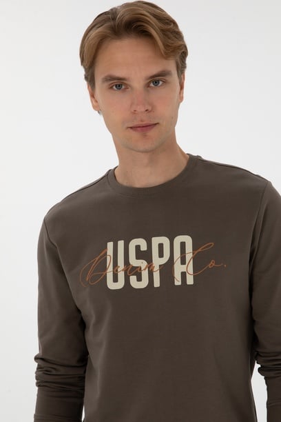 Erkek Regular Fit Bisiklet Yaka Vizon İnce Sweatshirt