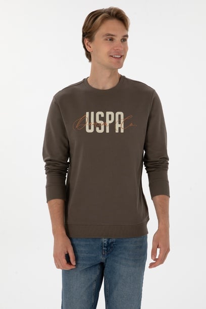 Erkek Regular Fit Bisiklet Yaka Vizon İnce Sweatshirt