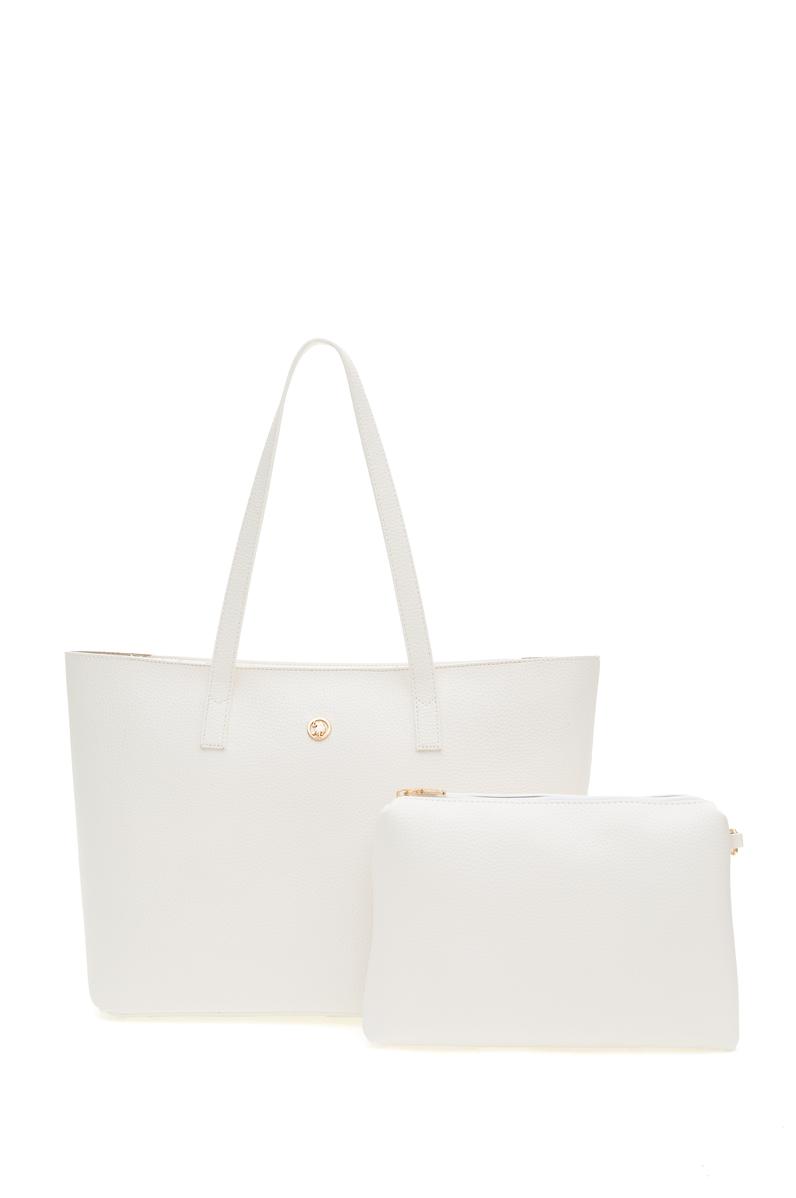 Kadın Beyaz Makyaj Çantalı Kol Çantası