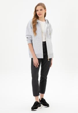 Kadın Açık Gri Şardonlu Kapüşonlu Sweatshırt - 50314130073