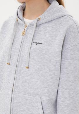 Kadın Açık Gri Şardonlu Kapüşonlu Sweatshırt - 50314130073