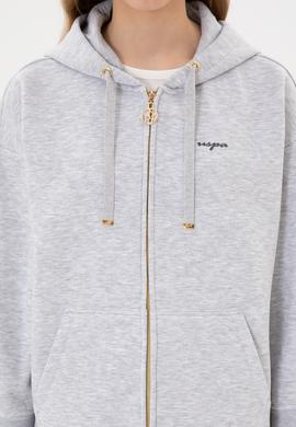 Kadın Açık Gri Şardonlu Kapüşonlu Sweatshırt - 50314130073