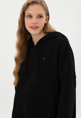 Kadın Siyah Şardonlu Kapüşonlu Sweatshırt - 50313567015