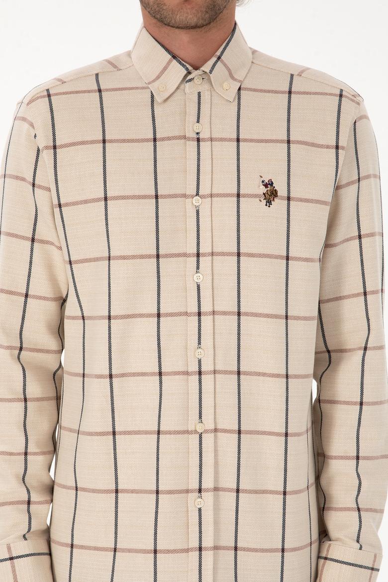 Erkek Krem Kareli Uzun Kollu Regular Gömlek - 50316617007