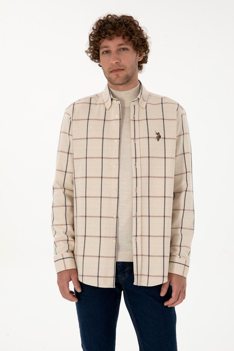 Erkek Krem Kareli Uzun Kollu Regular Gömlek