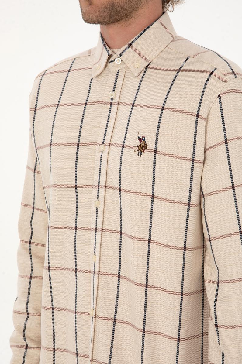 Erkek Krem Kareli Uzun Kollu Regular Gömlek