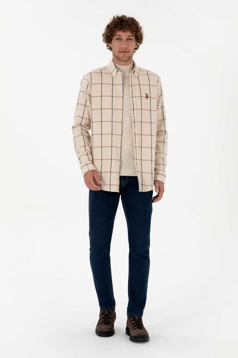 Erkek Krem Kareli Uzun Kollu Regular Gömlek - 50316617007