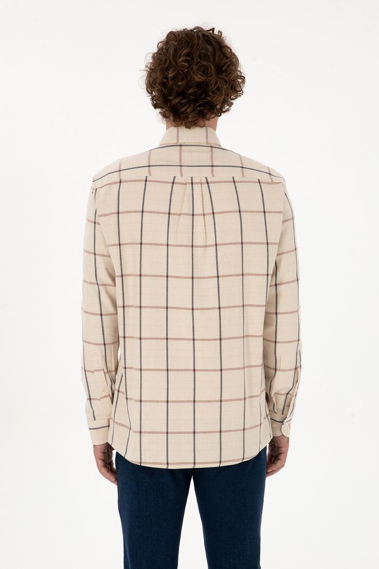 Erkek Krem Kareli Uzun Kollu Regular Gömlek - 50316617007