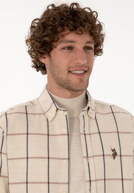 Erkek Krem Kareli Uzun Kollu Regular Gömlek - 50316617007