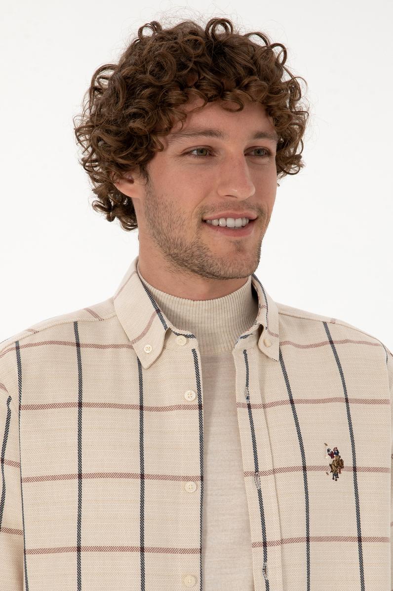 Erkek Krem Kareli Uzun Kollu Regular Gömlek