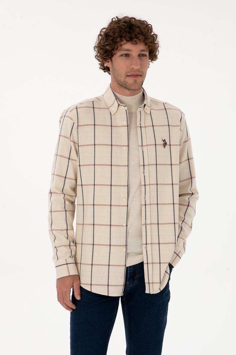 Erkek Krem Kareli Uzun Kollu Regular Gömlek - 50316617007