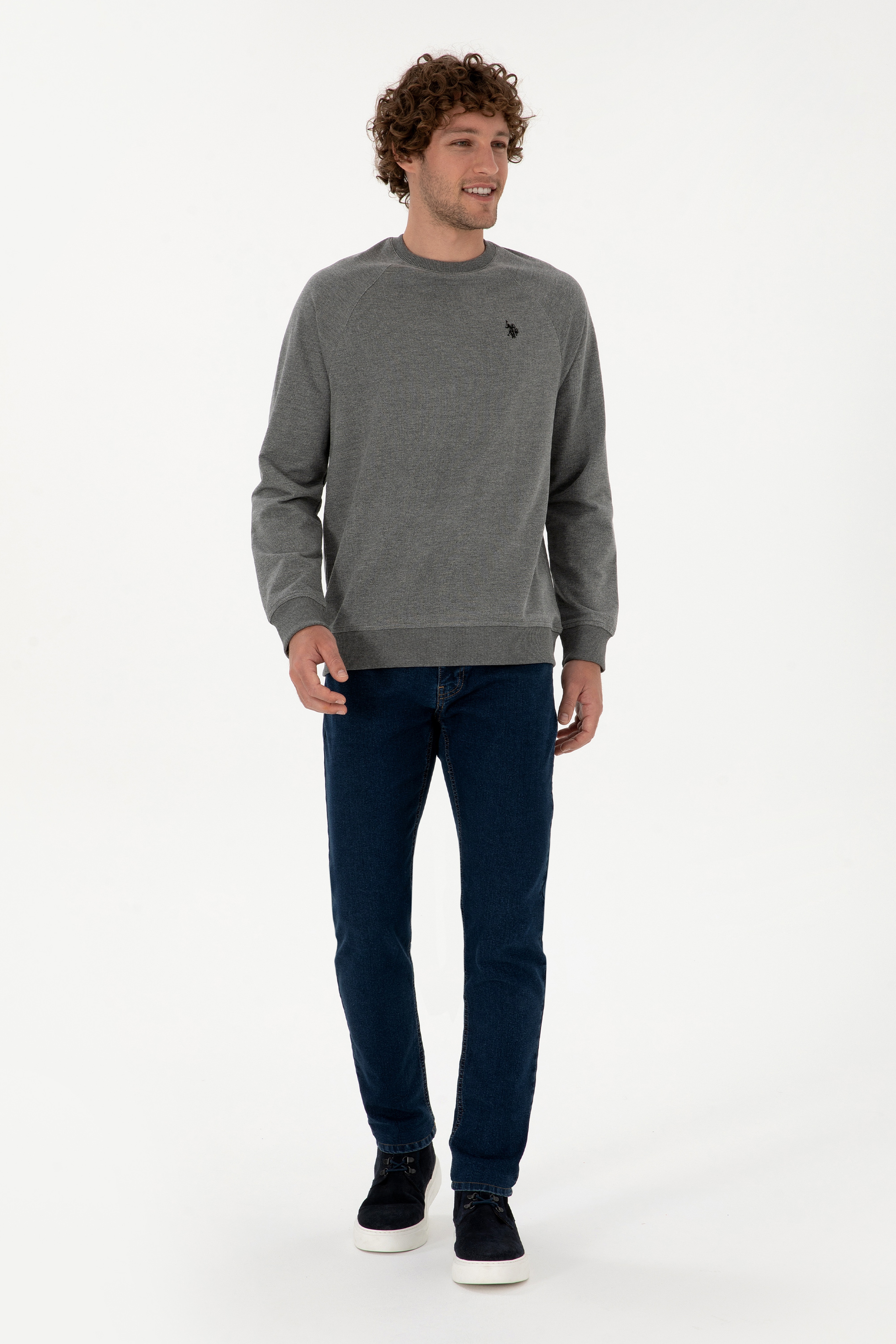 Erkek Regular Fit Bisiklet Yaka Antrasit Melanj İnce Basic Sweatshirt - Image 4