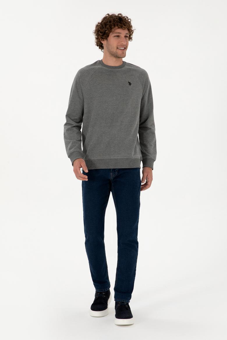 Erkek Regular Fit Bisiklet Yaka Antrasit Melanj İnce Basic Sweatshirt - 50313752017