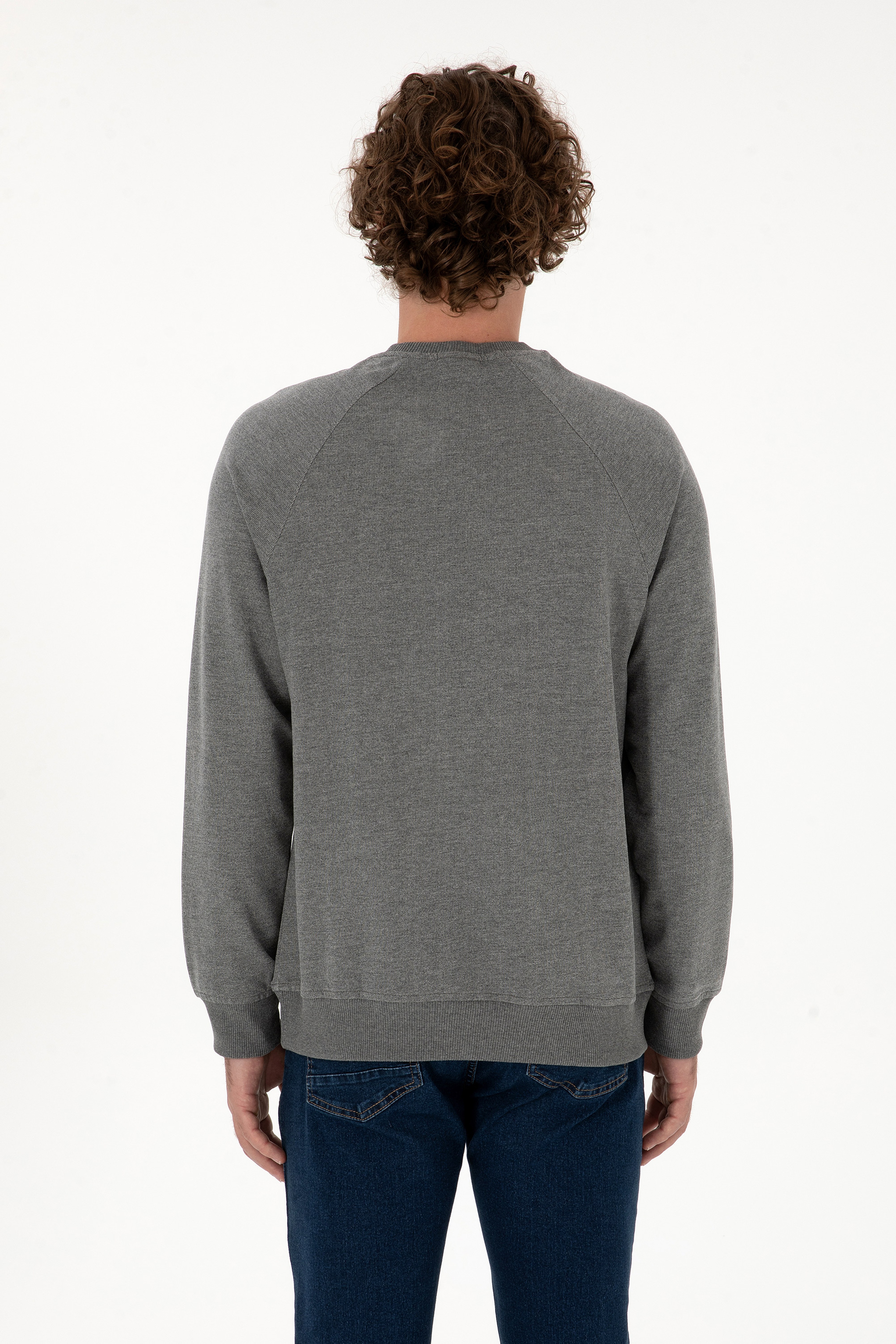 Erkek Regular Fit Bisiklet Yaka Antrasit Melanj İnce Basic Sweatshirt