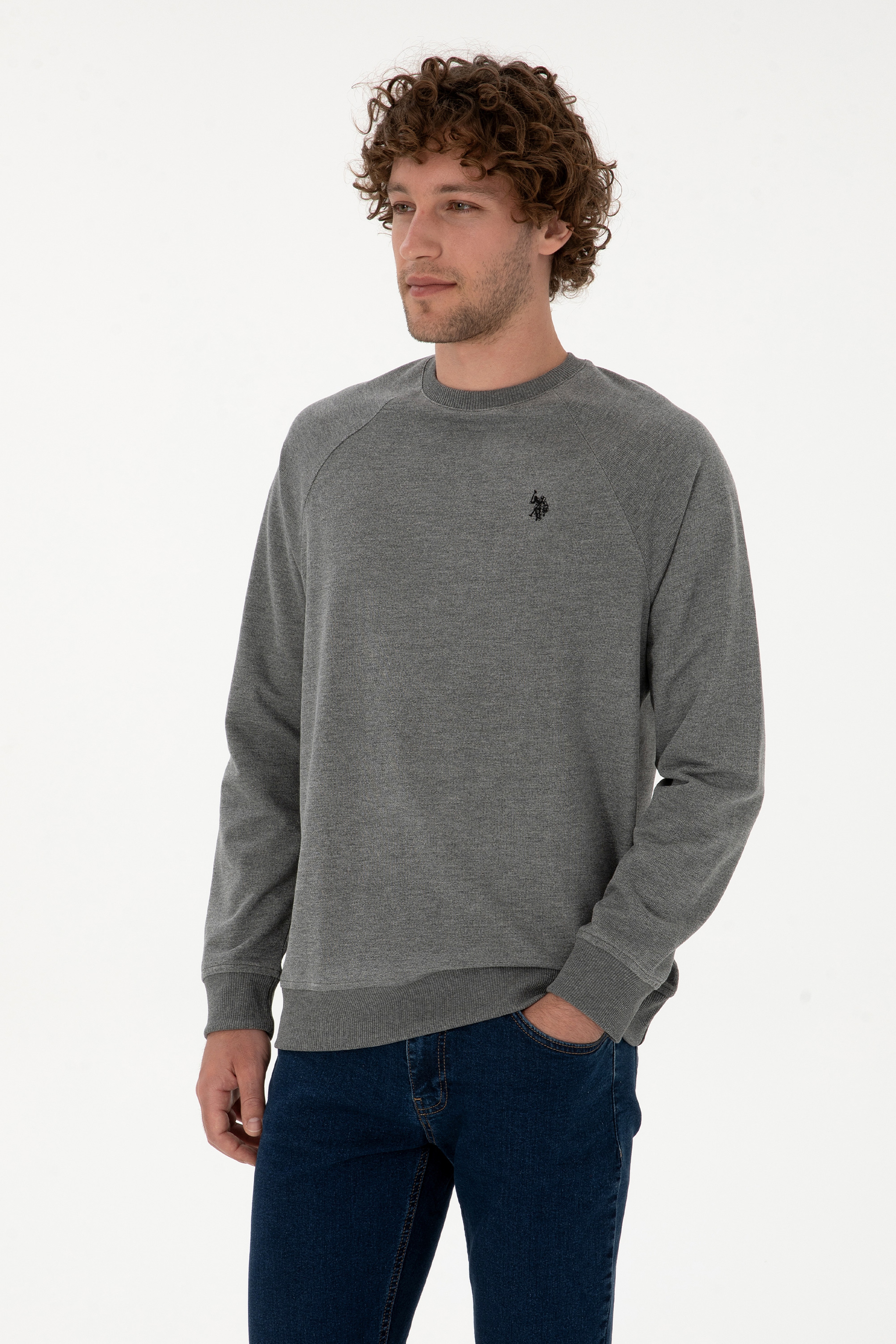 Erkek Regular Fit Bisiklet Yaka Antrasit Melanj İnce Basic Sweatshirt - Image 3
