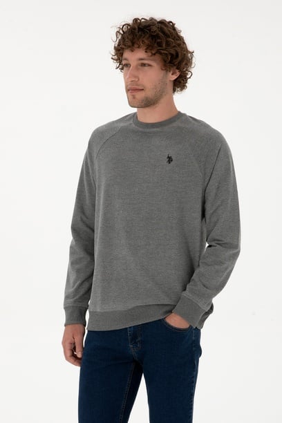 Erkek Regular Fit Bisiklet Yaka Antrasit Melanj İnce Basic Sweatshirt