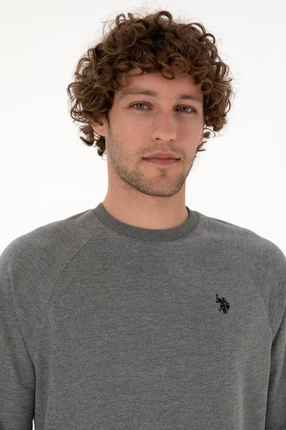 Erkek Regular Fit Bisiklet Yaka Antrasit Melanj İnce Basic Sweatshirt