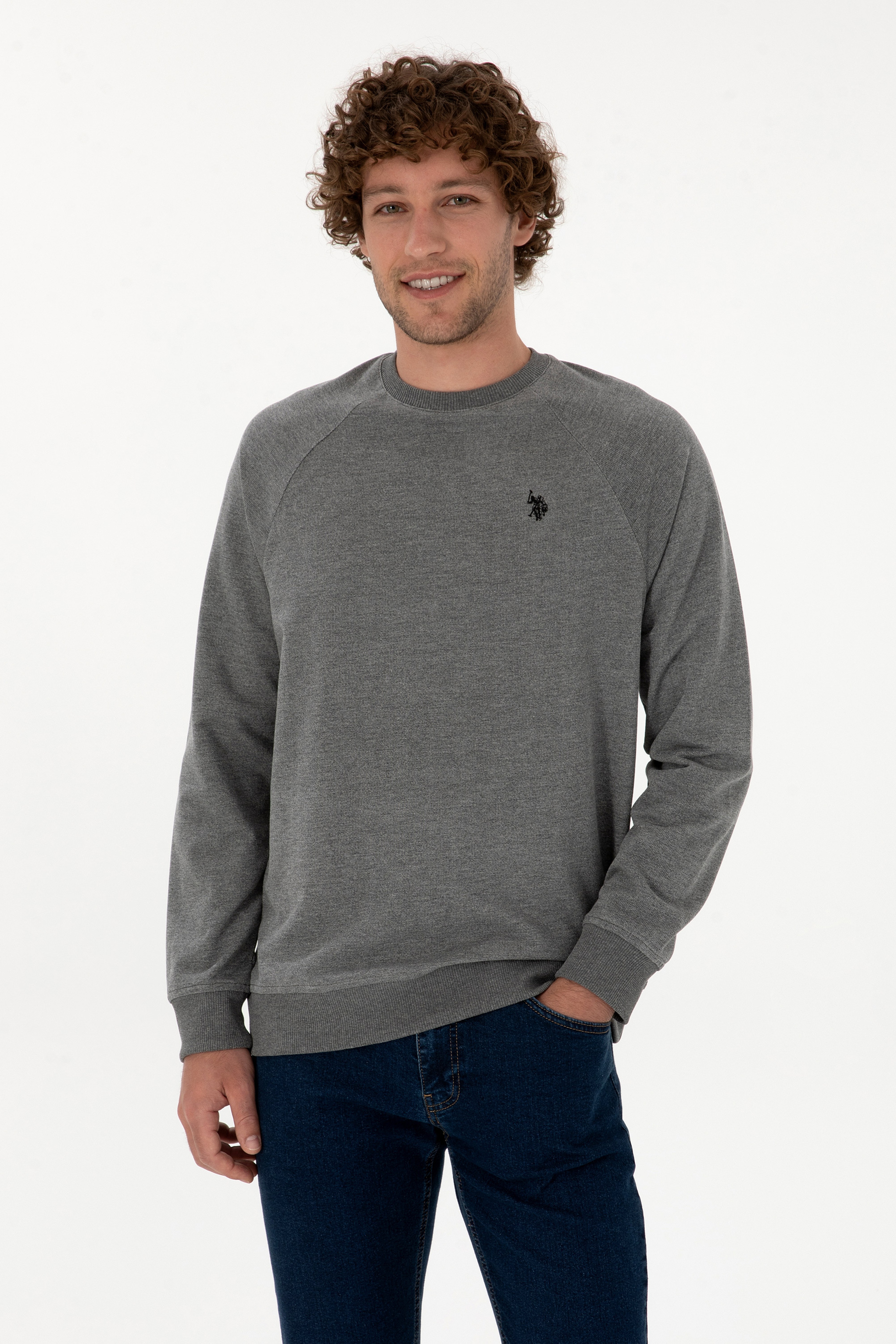Erkek Regular Fit Bisiklet Yaka Antrasit Melanj İnce Basic Sweatshirt
