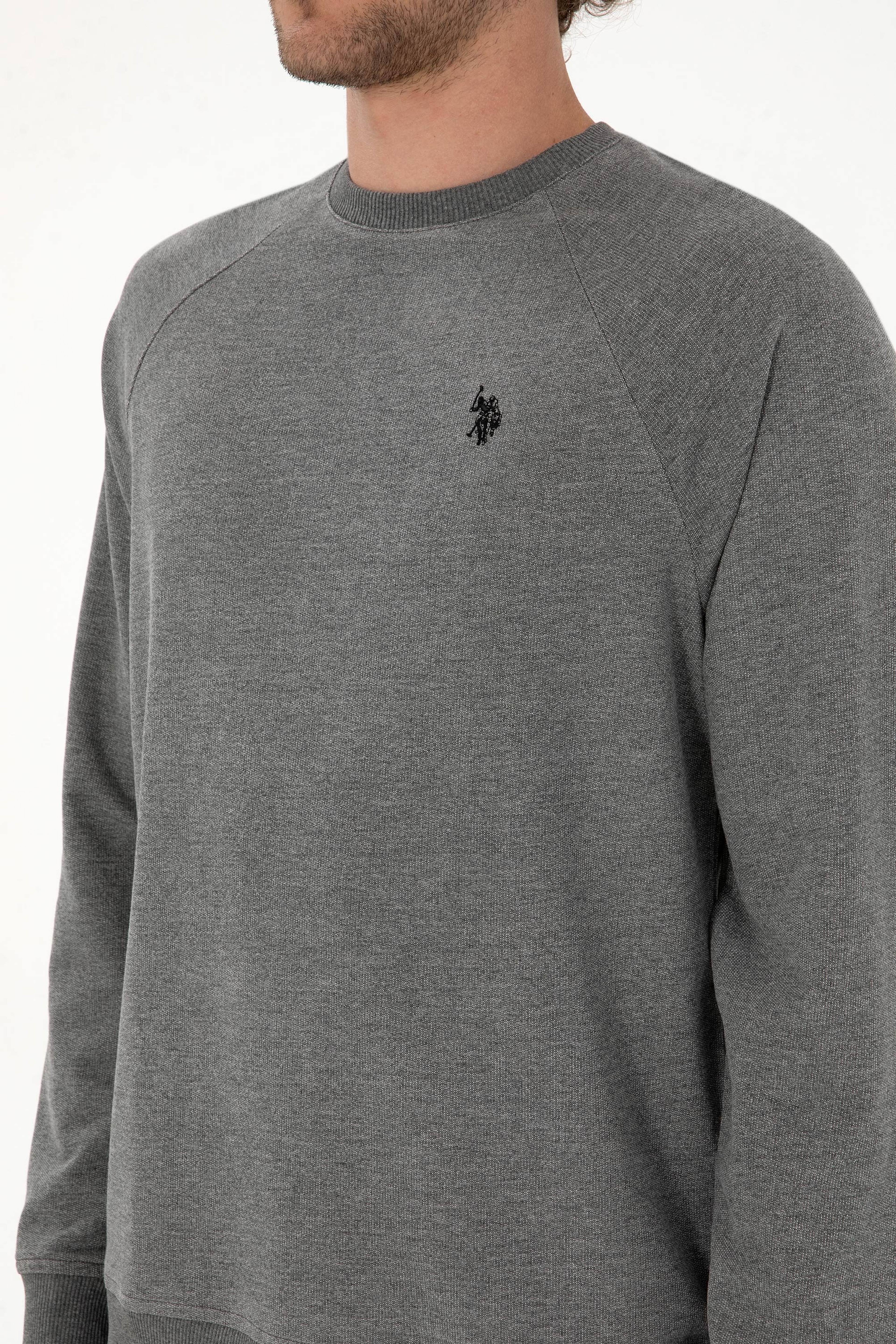 Erkek Regular Fit Bisiklet Yaka Antrasit Melanj İnce Basic Sweatshirt - Image 7