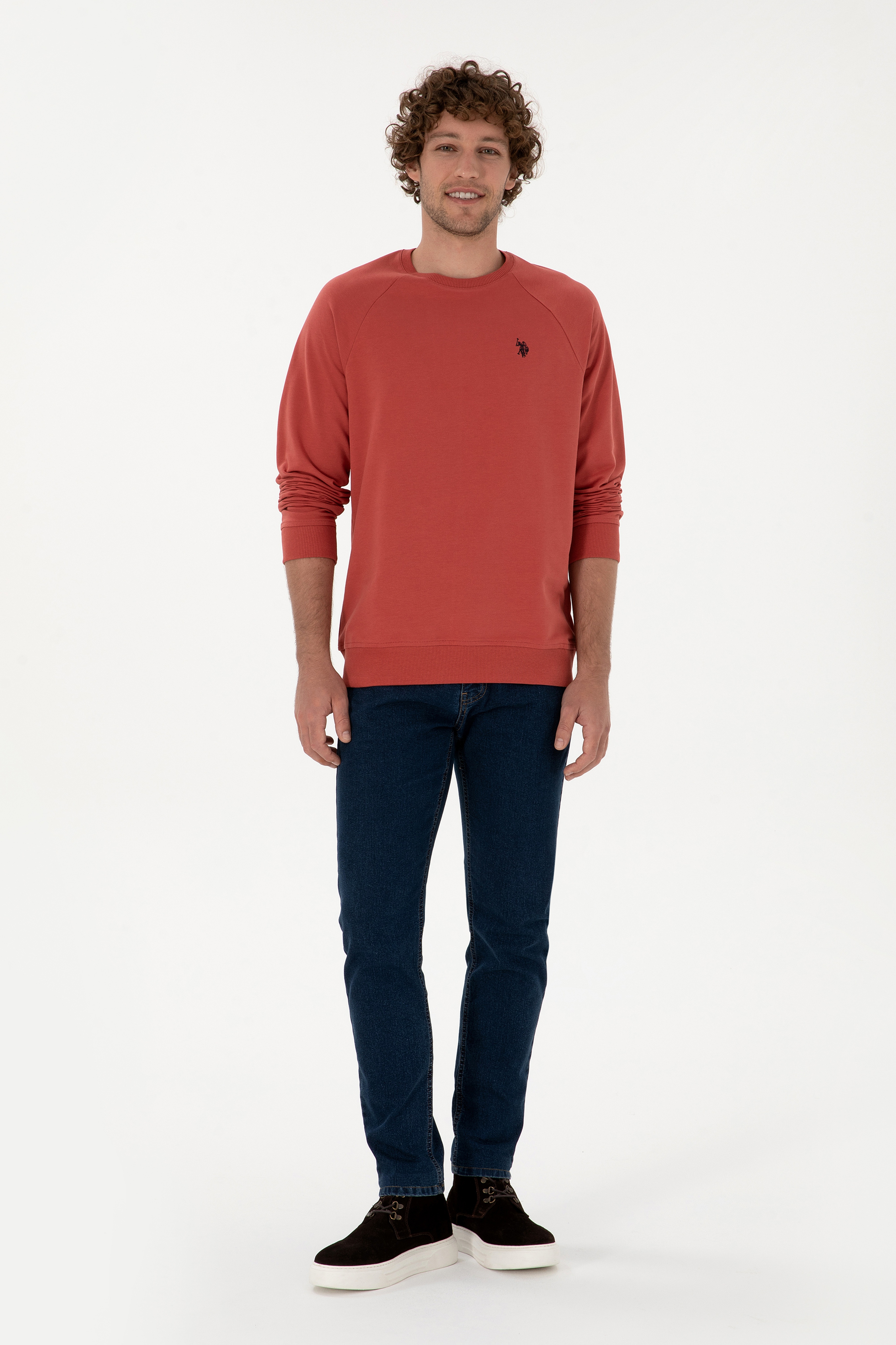 Erkek Regular Fit Bisiklet Yaka Gül Kurusu İnce Basic Sweatshirt - Image 4