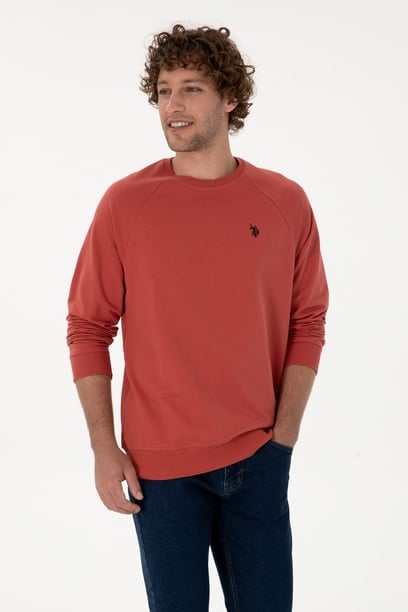 Erkek Regular Fit Bisiklet Yaka Gül Kurusu İnce Basic Sweatshirt