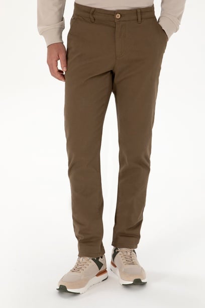 Erkek Slim Fit Haki Kanvas Pantolon