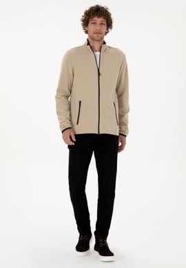 Erkek Regular Fit Koyu Bej Polar Örme Hırka - 50313779099