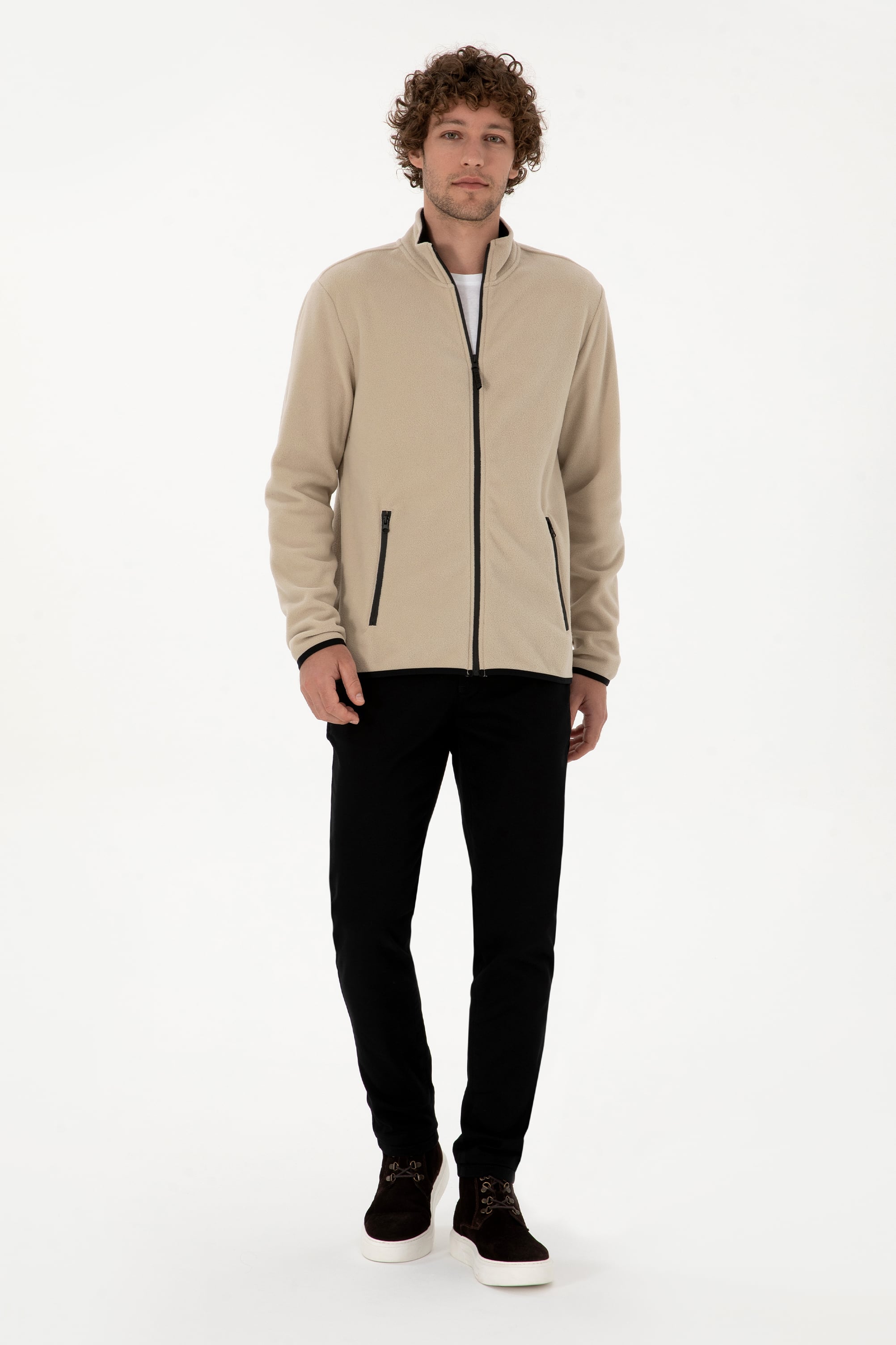 Erkek Regular Fit Koyu Bej Polar Örme Hırka - Image 4
