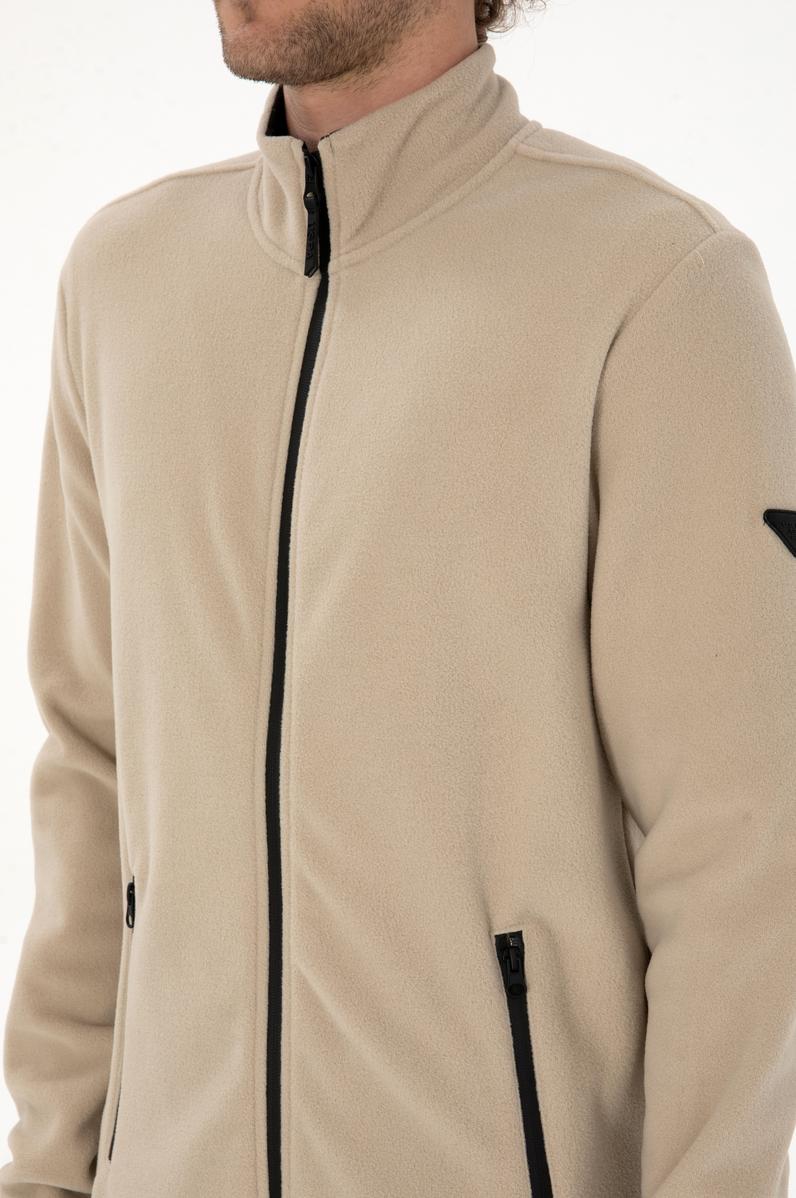 Erkek Regular Fit Koyu Bej Polar Örme Hırka