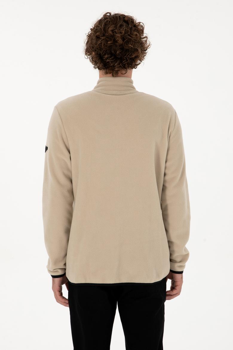 Erkek Regular Fit Koyu Bej Polar Örme Hırka - 50313779099