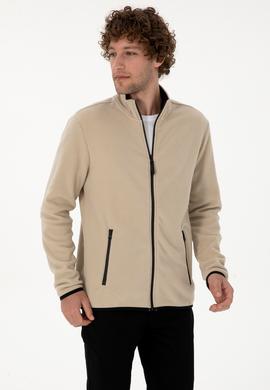 Erkek Regular Fit Koyu Bej Polar Örme Hırka - 50313779099