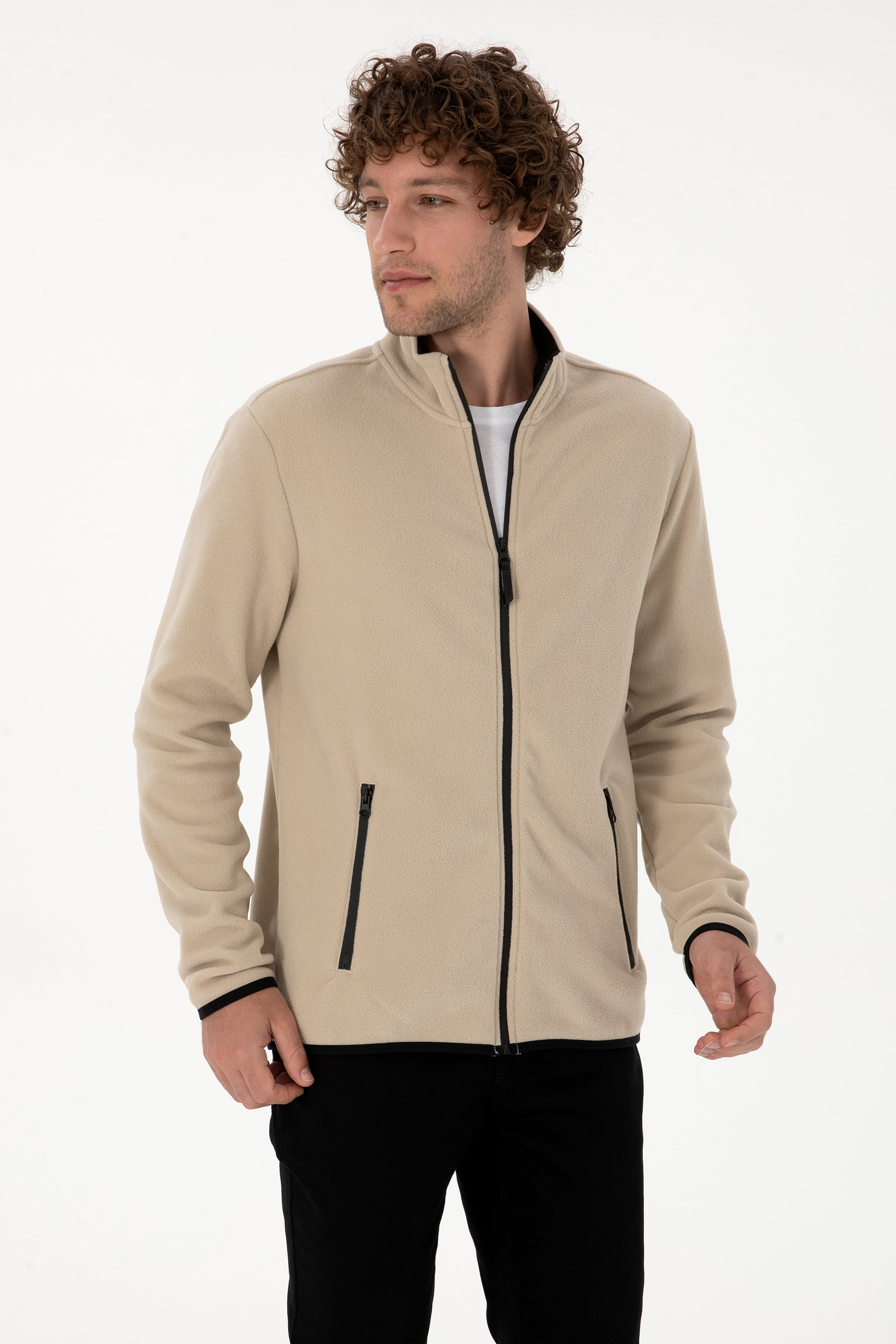 Erkek Regular Fit Koyu Bej Polar Örme Hırka - Image 3