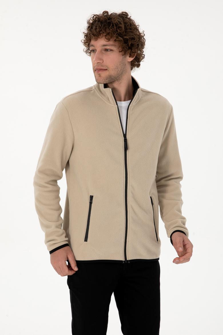 Erkek Regular Fit Koyu Bej Polar Örme Hırka - 50313779099