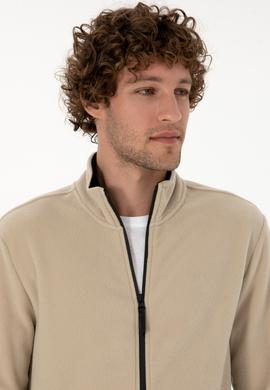 Erkek Regular Fit Koyu Bej Polar Örme Hırka - 50313779099