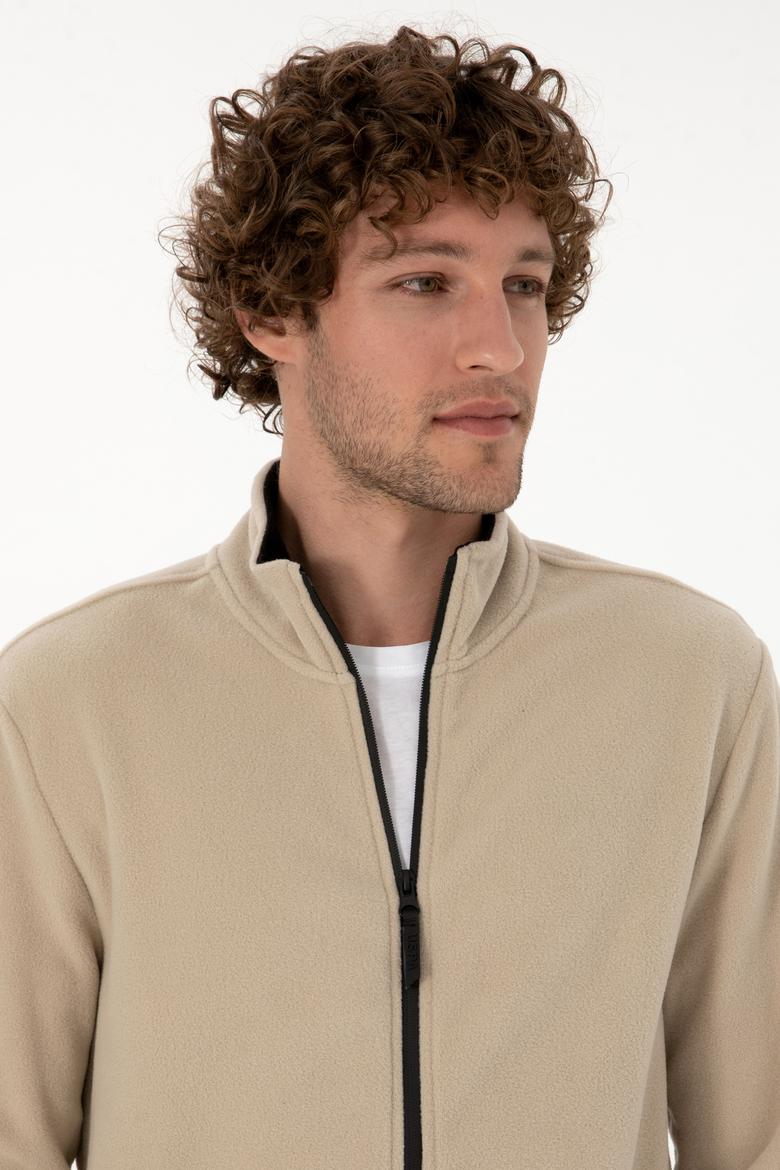 Erkek Regular Fit Koyu Bej Polar Örme Hırka - 50313779099