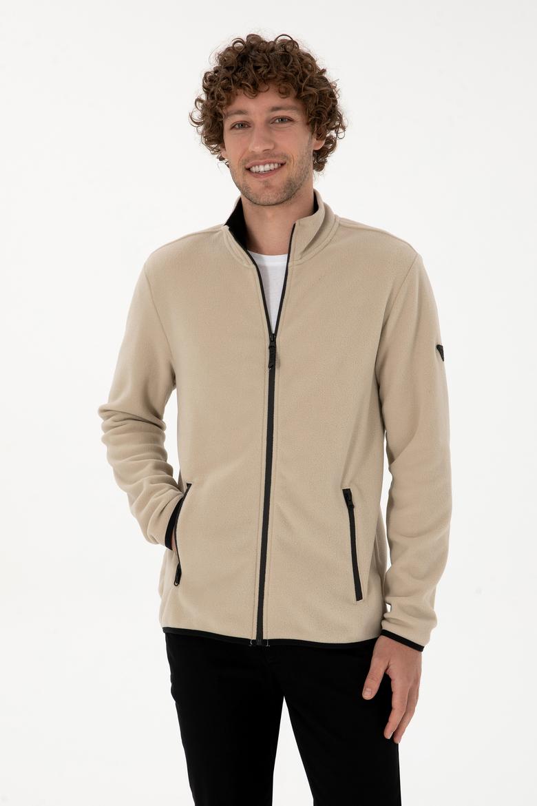 Erkek Regular Fit Koyu Bej Polar Örme Hırka