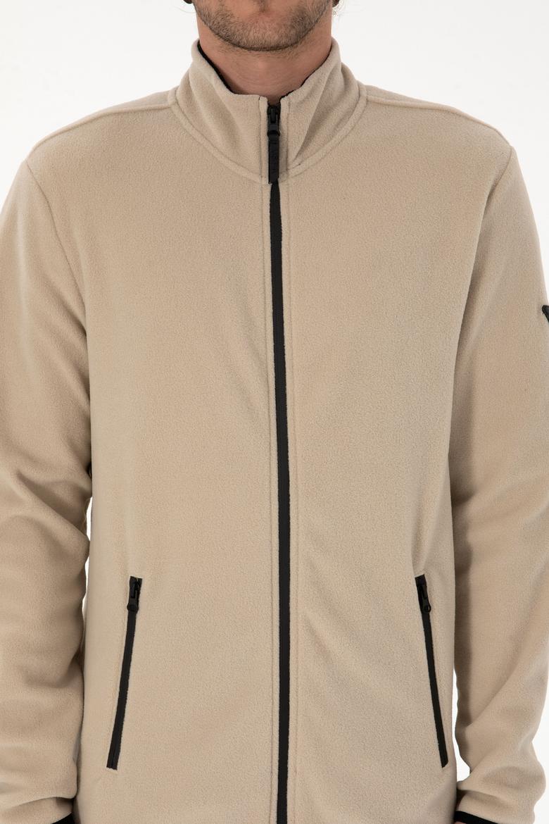 Erkek Regular Fit Koyu Bej Polar Örme Hırka - 50313779099