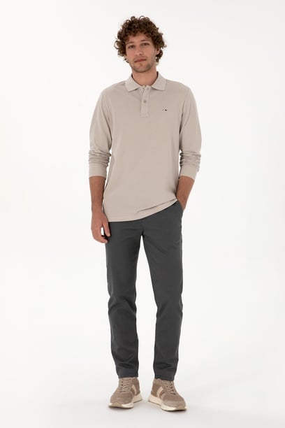 Erkek Slim Fit Gri Kanvas Pantolon