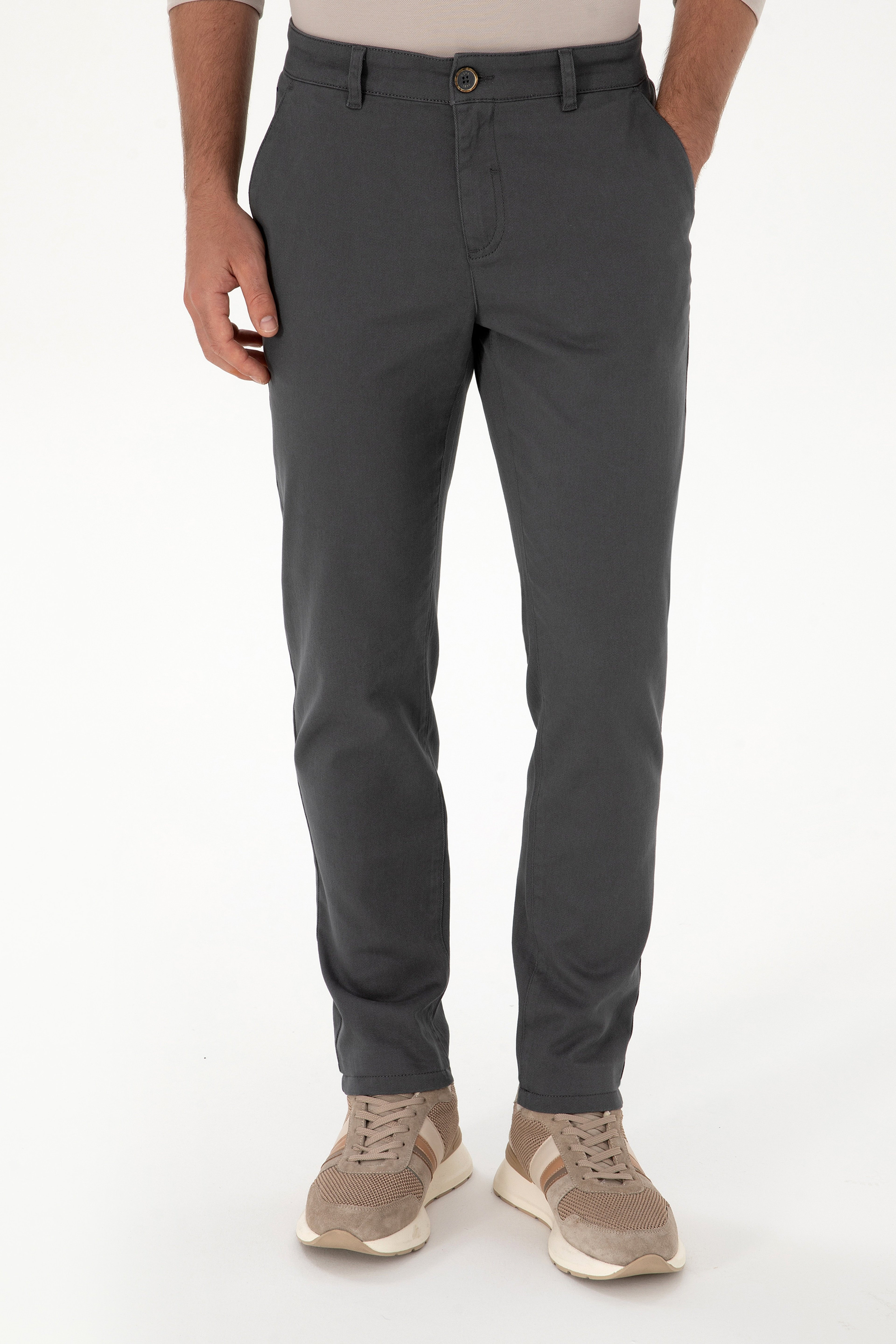 Erkek Slim Fit Gri Kanvas Pantolon