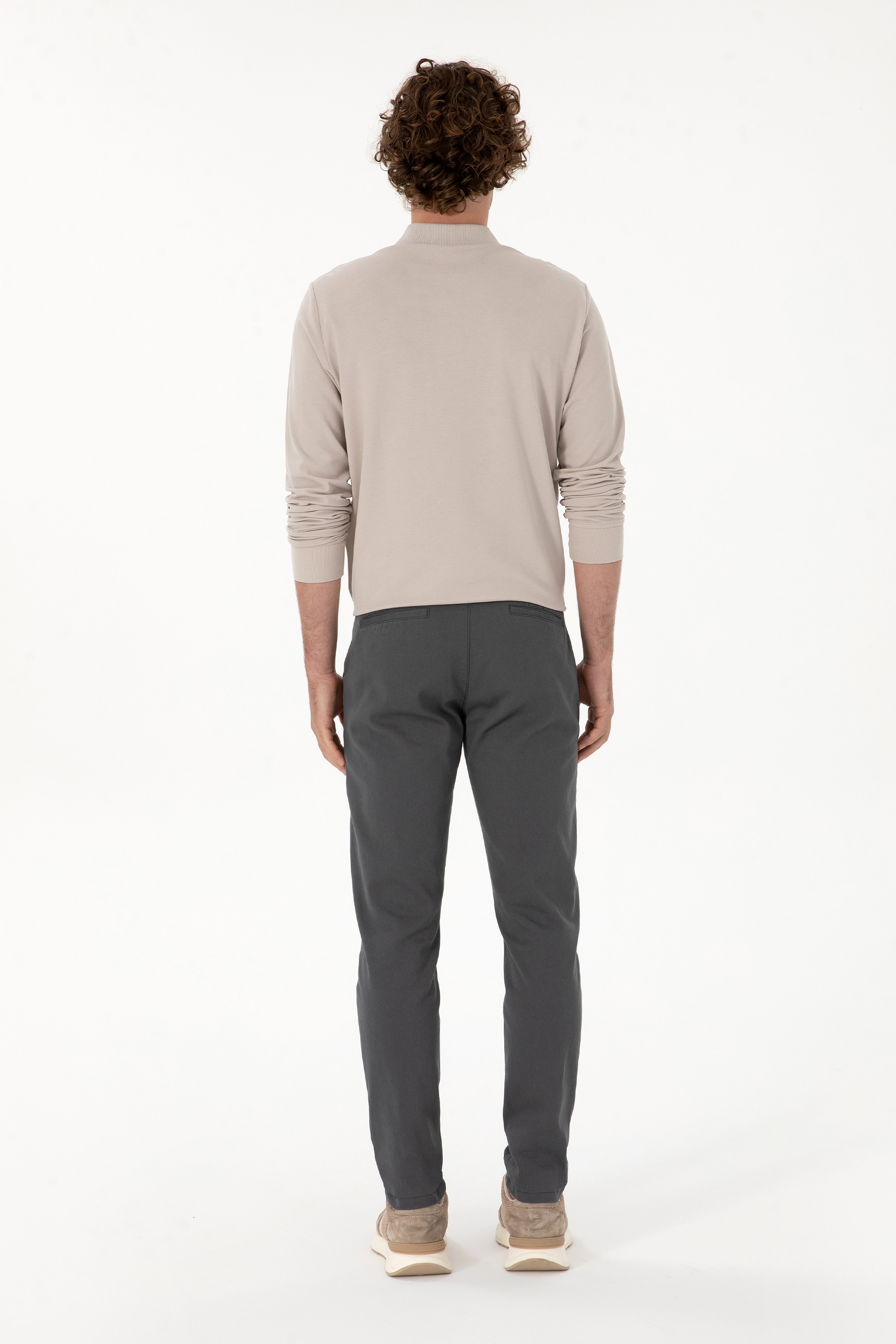 Erkek Slim Fit Gri Kanvas Pantolon