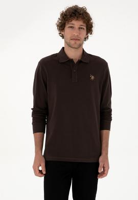 Erkek Regular Fit Polo Yaka Koyu Kahverengi Basic Sweatshirt - 50313772096