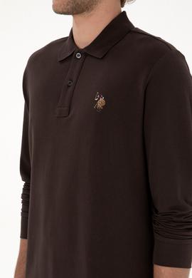 Erkek Regular Fit Polo Yaka Koyu Kahverengi Basic Sweatshirt - 50313772096