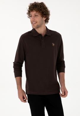 Erkek Regular Fit Polo Yaka Koyu Kahverengi Basic Sweatshirt - 50313772096
