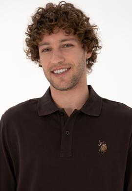 Erkek Regular Fit Polo Yaka Koyu Kahverengi Basic Sweatshirt - 50313772096