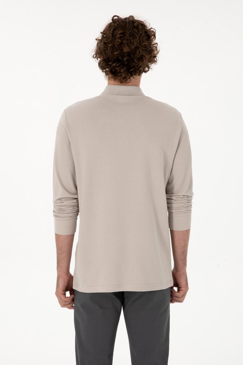 Erkek Regular Fit Polo Yaka Taş Basic Sweatshirt - 50315941056