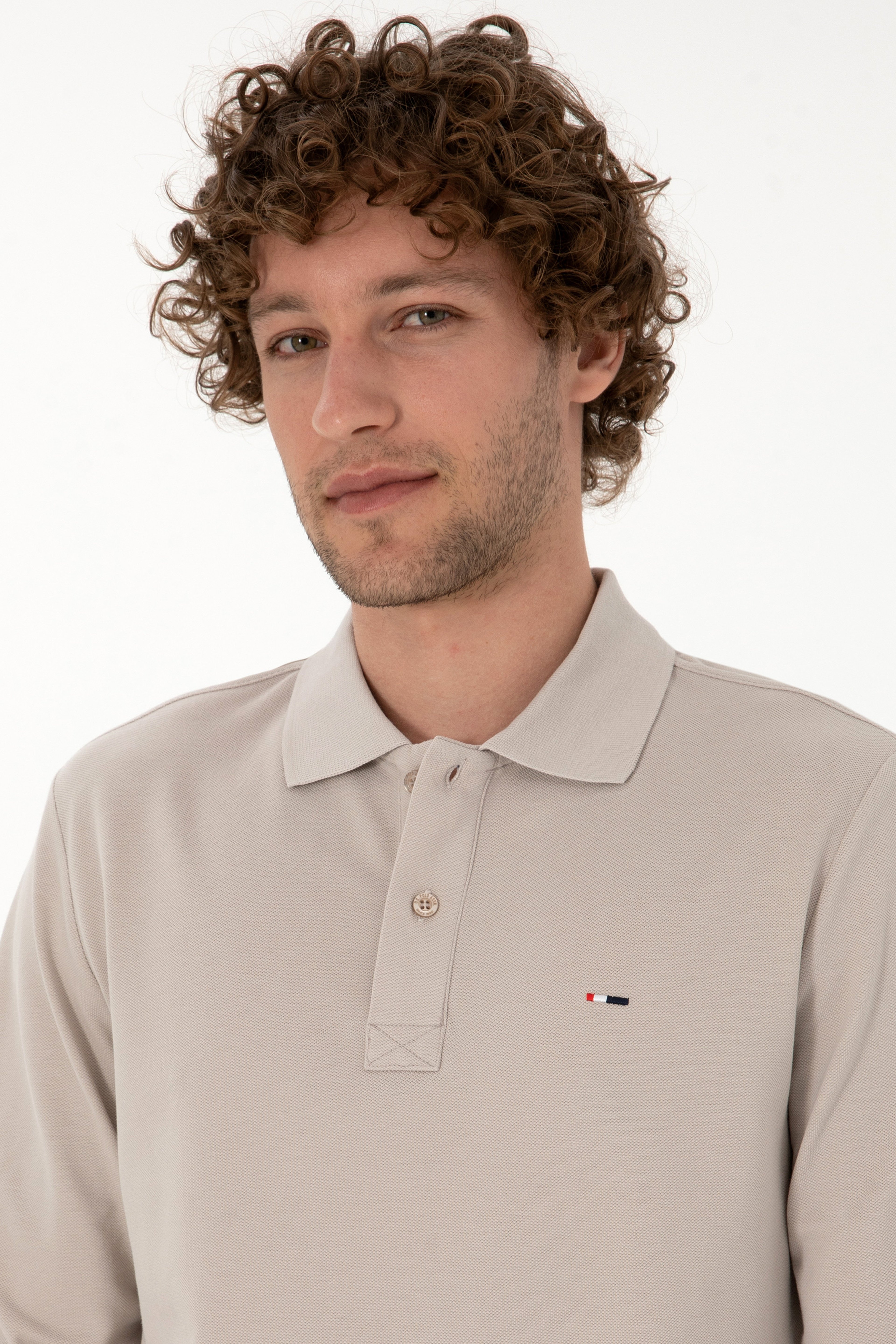 Erkek Regular Fit Polo Yaka Taş Basic Sweatshirt