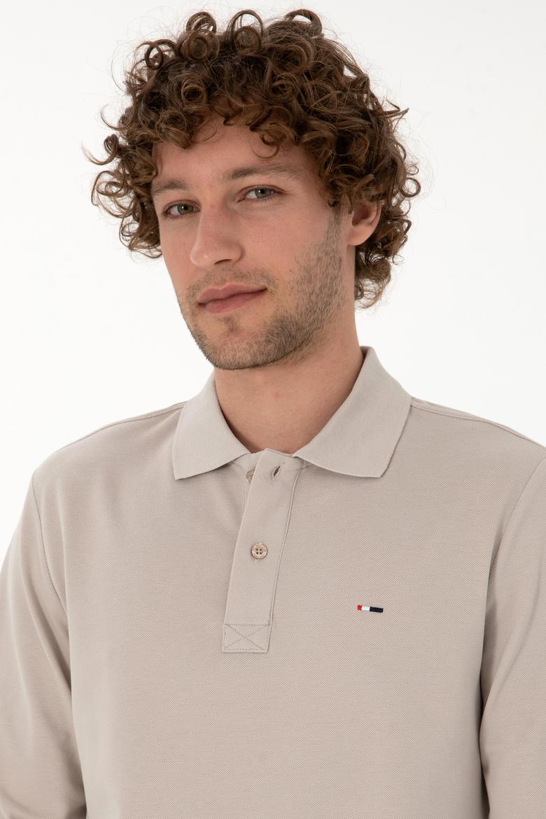 Erkek Regular Fit Polo Yaka Taş Basic Sweatshirt - 50315941056