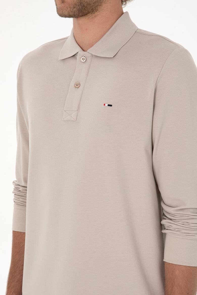 Erkek Regular Fit Polo Yaka Taş Basic Sweatshirt - 50315941056